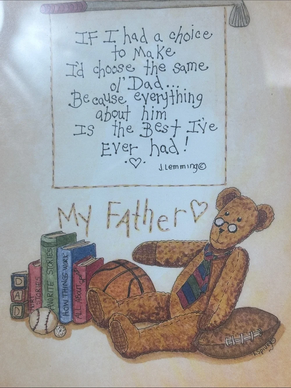 Framed My Father Teddy Bear Poem Wall Art Wood Frame Dad Gift 6.25” x 8.25”